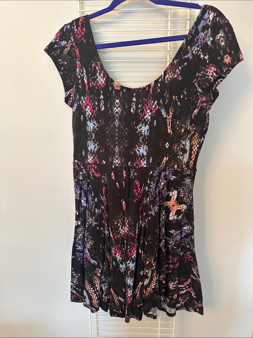Kimchi Blue Black Multicolor Scoop-Neck Skater Dress